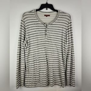7 for all Mankind Mens Gray White Stripe Long Sleeve Henley Shirt Size Large
